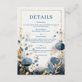Förgylld Vildblomma Navy och Guld Bröllop Tilläggskort