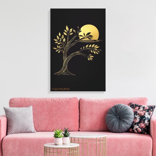 Förgylld Zen Horisont Museumkvalitet Galleri Canva Canvastryck (Insitu (Vardagsrum))