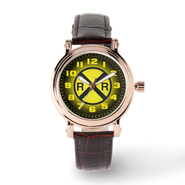 Förhandsvarningsskylt: Railroad Crossings Watch Wa Armbandsur (Framsida)