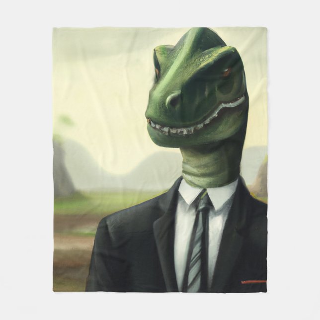 Förhistorisk dinosaur Businessman, Roligt AI Gener Fleecefilt (Framsidan)