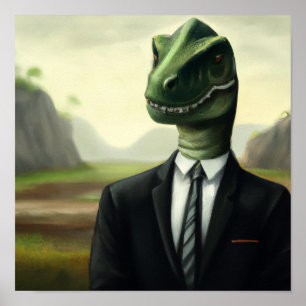 Förhistorisk dinosaur Businessman, Roligt AI Gener Poster