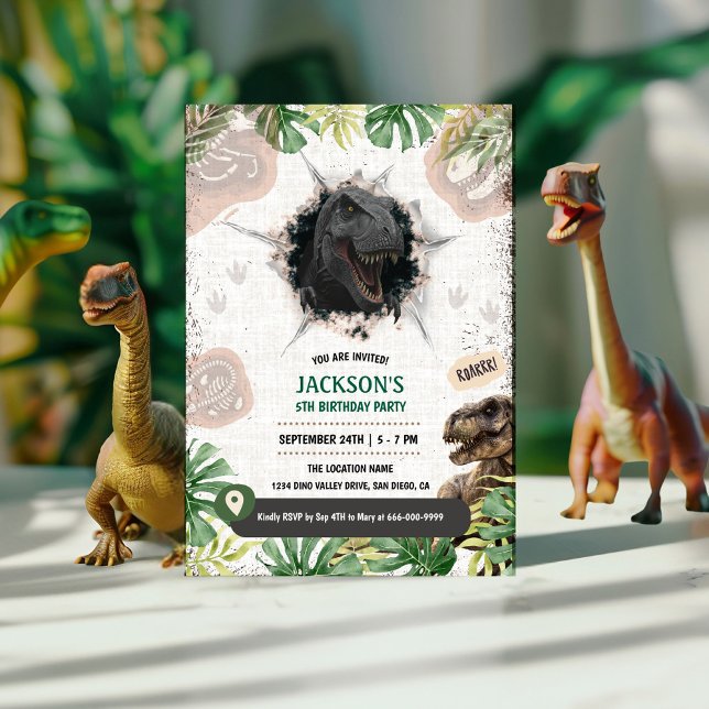 Förhistorisk Dinosaurie T-Rex Pojkfödelsedagsfest Inbjudningar (Prehistoric Dinosaur T-rex boy birthday party invitation)