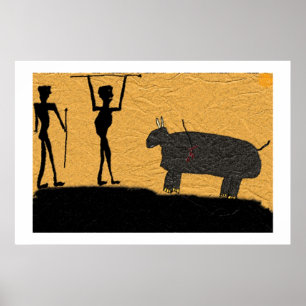 Förhistorisk grotta Teckning i en hunt Poster