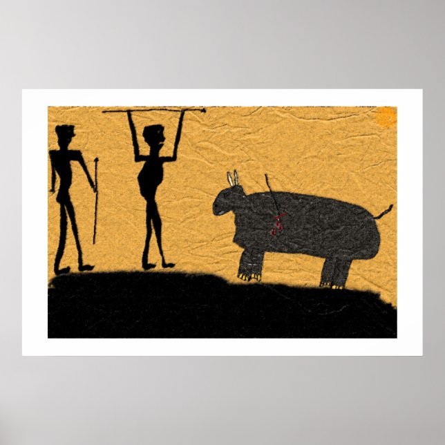 Förhistorisk grotta Teckning i en hunt Poster (Framsidan)