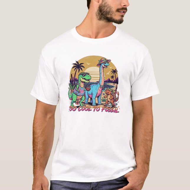 Förhistorisk Sommar Trupp Retro Dinosaurie Solnedg T Shirt (Framsida)