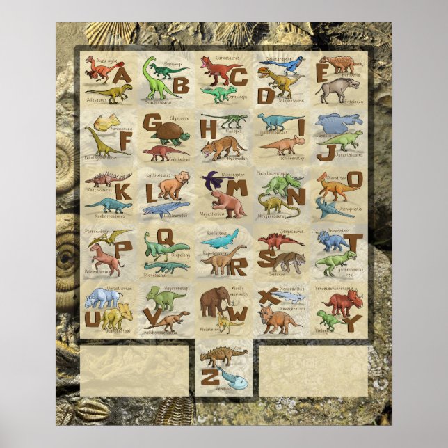 Förhistoriska djur med dinosaurier Alphabet Poster (Framsidan)
