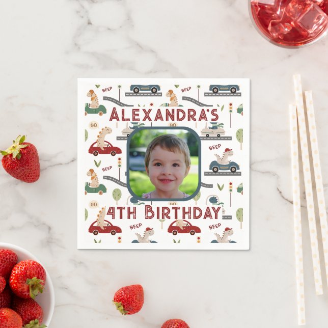 Förhistoriska grupper av färgfulla dinosaurier Bil Pappersservett (Insitu)