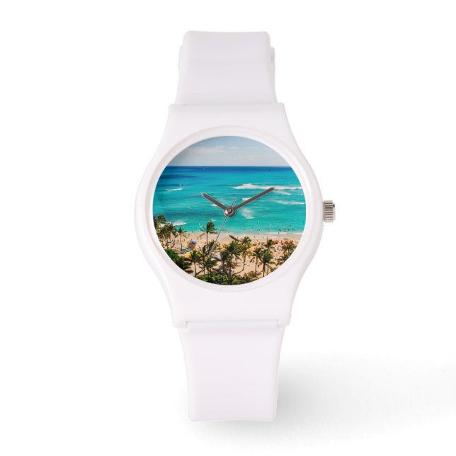 Förhöjd vy av Waikiki Beach Scene, Honolulu 2 Armbandsur (Framsida)