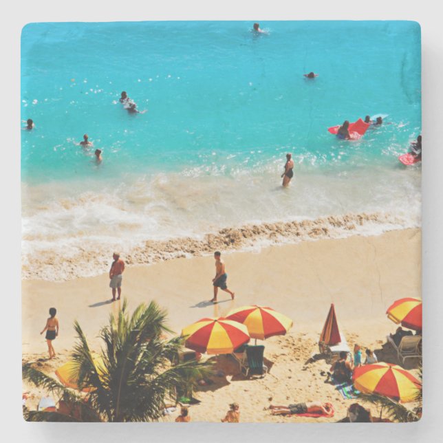 Förhöjd vy över Waikiki Beach-scen, Honolulu Stenunderlägg (Framsidan)