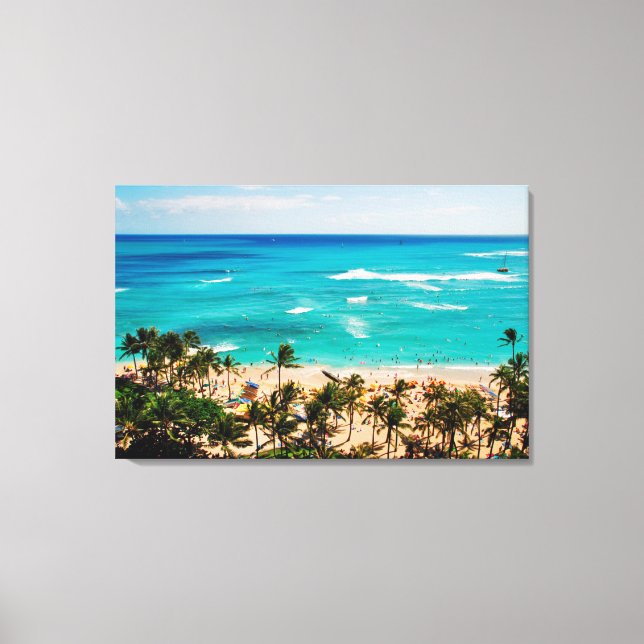 Förhöjd vy över Waikiki Beach Scene, Honolulu 2 Canvastryck (Framsida)