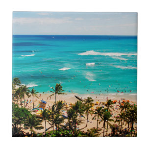Förhöjd vy över Waikiki Beach Scene, Honolulu 2 Kakelplatta