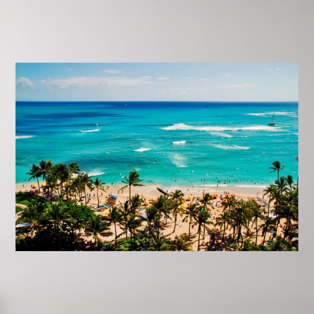 Förhöjd vy över Waikiki Beach Scene, Honolulu 2 Poster (Framsidan)