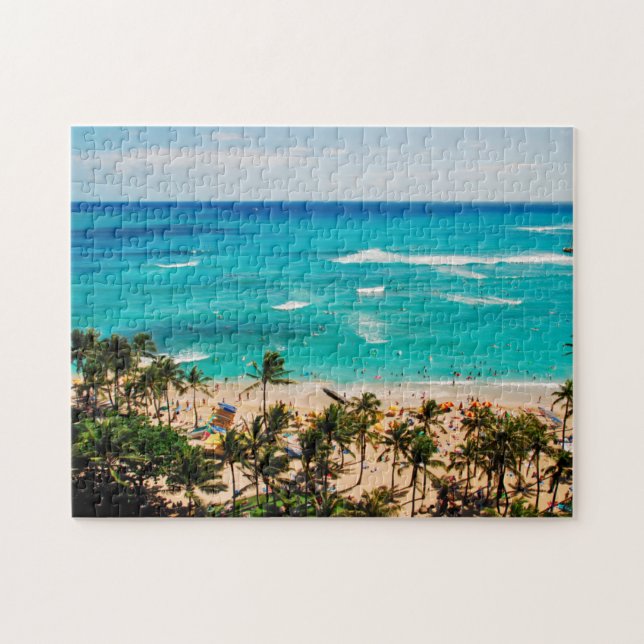 Förhöjd vy över Waikiki Beach Scene, Honolulu 2 Pussel (Horisontell)