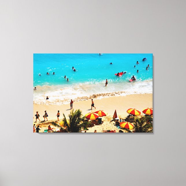 Förhöjd vy över Waikiki Beach Scene, Honolulu Canvastryck (Framsida)
