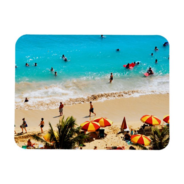 Förhöjd vy över Waikiki Beach Scene, Honolulu Magnet (Horisontell)