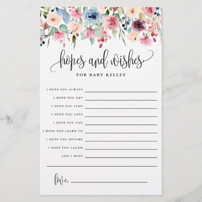 Förhoppningar och Önskemål, Blommigt Baby Advice P Flygblad (Framsidan)