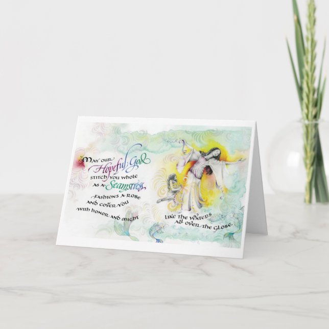 FörhoppningsfullGud/Seamstress, Viktat gratulation Kort (Framsida)