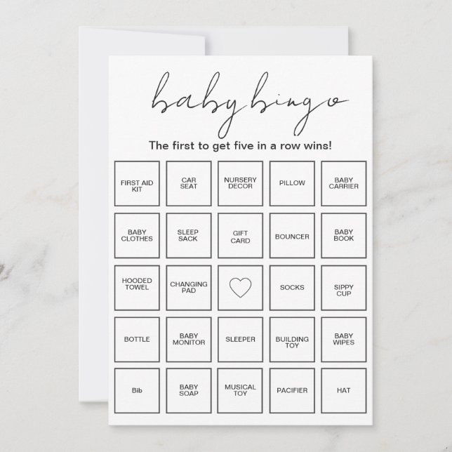 Förifyllda minimalistiska baby shower Bingo-kort Inbjudningar (Framsida)