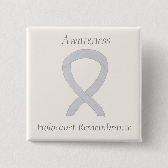Förintelseminnarmedvetande Vit Ribbon Pin Knapp (Framsida)