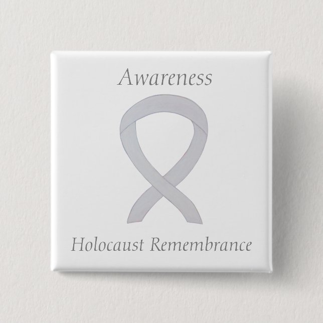 Förintelseminnarmedvetande Vit Ribbon Pin Knapp (Framsida)