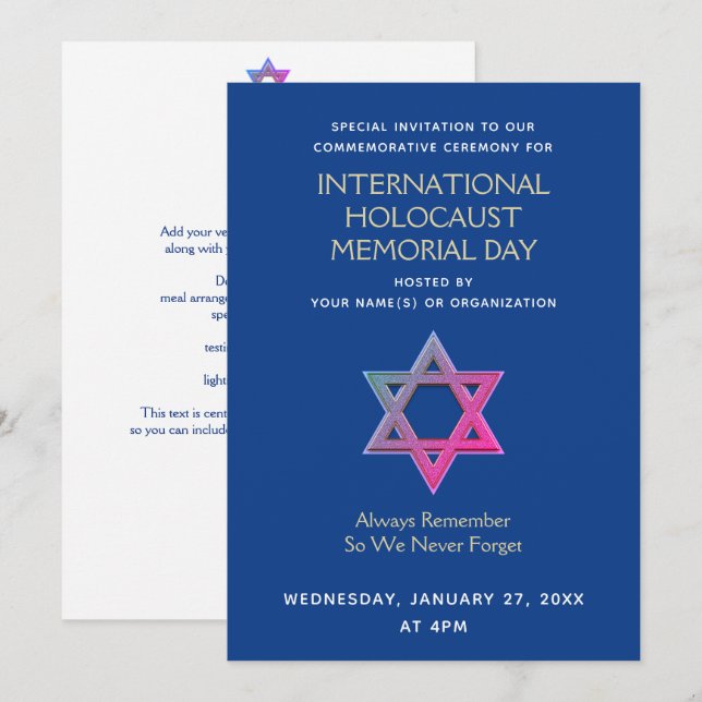 Förintelseminnesdagen YOM HASHOAH Inbjudningar (Fram/baksida)