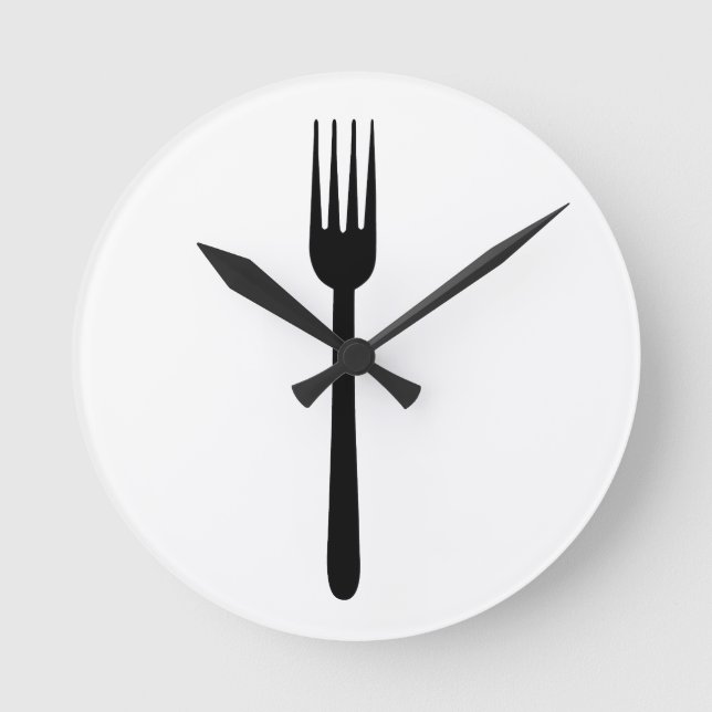 Fork Cutlery Silhouette Simple Art Foodie Kärlek E Rund Klocka (Framsida)