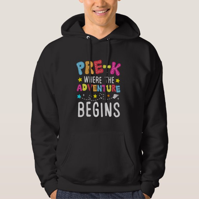 Förk där Äventyr börjar första dagen i Prek Hoodie (Framsida)