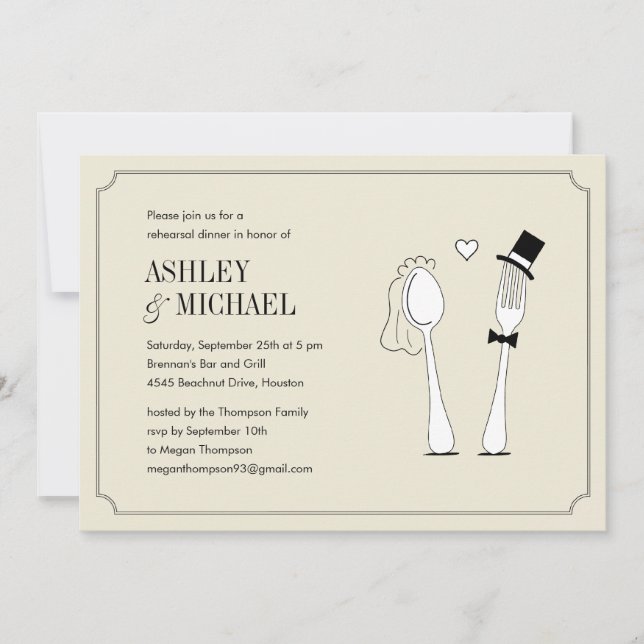 Fork Kärlek Spoon Rehearsal Middagsinbjudningar Inbjudningar (Framsida)
