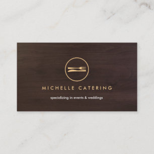 FORK & KNIVAR LOGOTYP DESIGN on MÖRK BROWN WOODGRA Visitkort