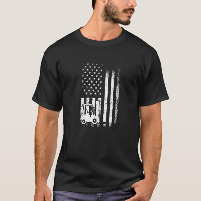 Fork Lastbil Driver American Forklift Operator T Shirt (Framsida)
