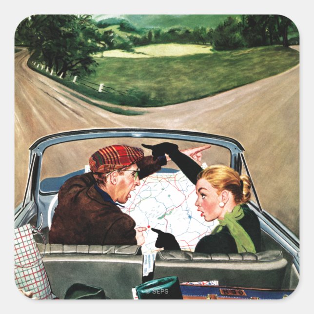 Fork på väg fyrkantigt klistermärke (Framsida)