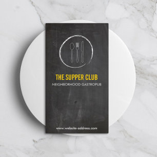 FORK SPOON KNIVAR CHALKBOARD LOGOTYP 2 för Restaur Visitkort
