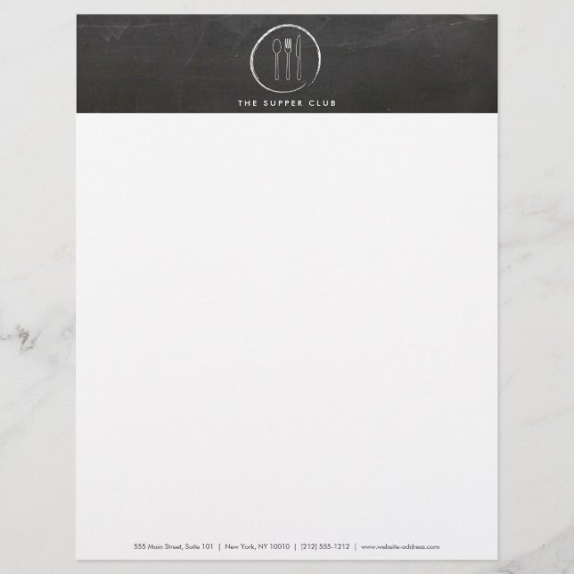 FORK SPOON KNIVAR CHALKBOARD-LOGOTYP för Restauran Brevhuvud (Framsida)