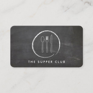 FORK SPOON KNIVAR CHALKBOARD-LOGOTYP på kartong Visitkort