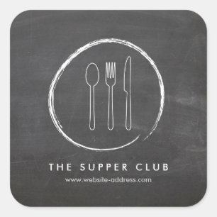 FORK SPOON KNIVAR CHALKBOARD LOGOTYP Stickers Fyrkantigt Klistermärke