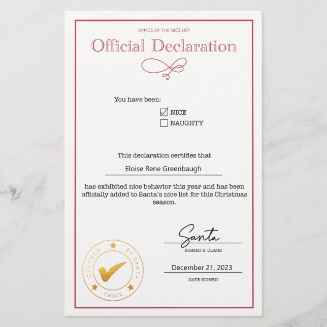 Förklaring för Santa Nice-lista redigerbar (Framsida)