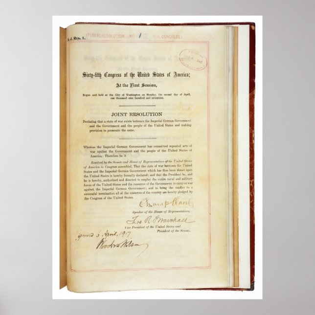 Förklaring från Krig mot den Tysklanda april 1917 Poster (Framsidan)