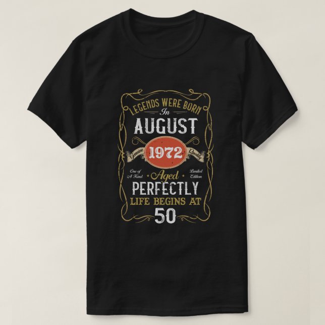 Förklaringar födda i augusti 1972 50 födelsedagar  t shirt (Design framsida)