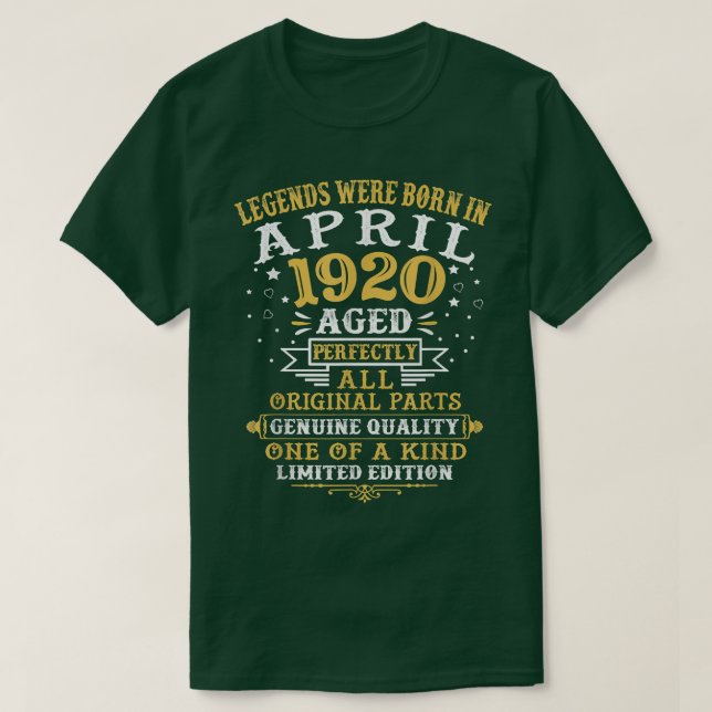 Förklaringar föddes i april 1920 102 år gamla 102n t shirt (Design framsida)