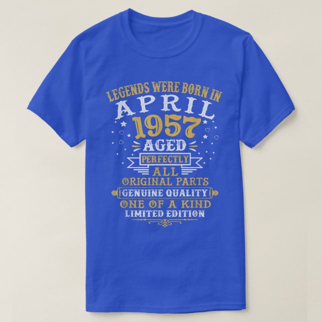 Förklaringar föddes i april 1957, 65 år gammal 65e t shirt (Design framsida)