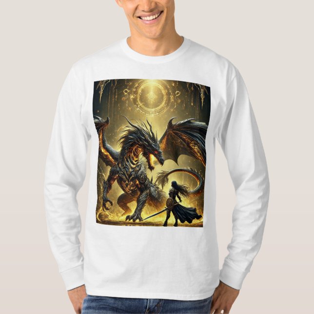 Förklaringsklass: Molten Guld Dragon & Warrior T Shirt (Framsida)