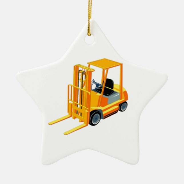Forklift Lastbil (även skrivet) Hiss Lastbil/Fork  Julgransprydnad Keramik (Framsidan)