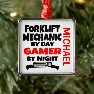 Forklift Mechanic Kärlek spelar videospel Julgransprydnad Metall