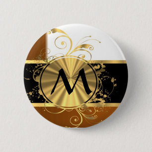 Förkoppra den svart och guld- monogramen knapp