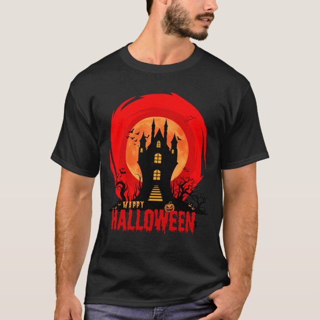 Förkortad Castle T-Shirt Gothic Full Moon T-Shirt (Framsida)