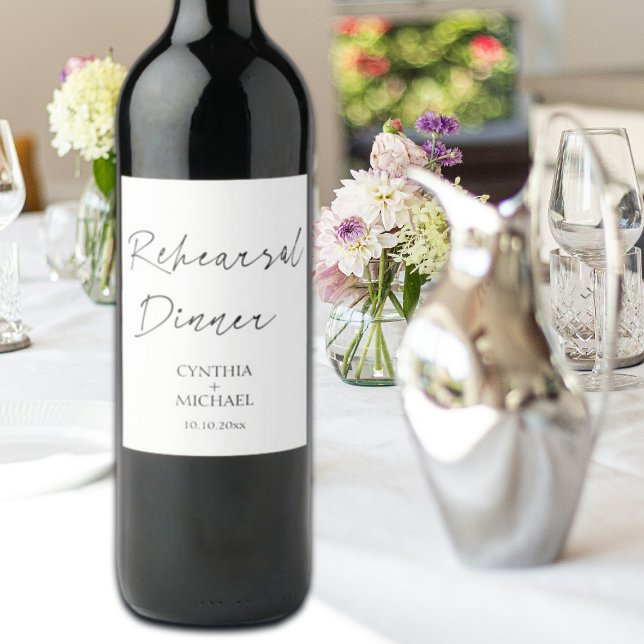 Förkortningsmiddag för Bröllop i skript Vinflaska Etikett (Skapare uppladdad)