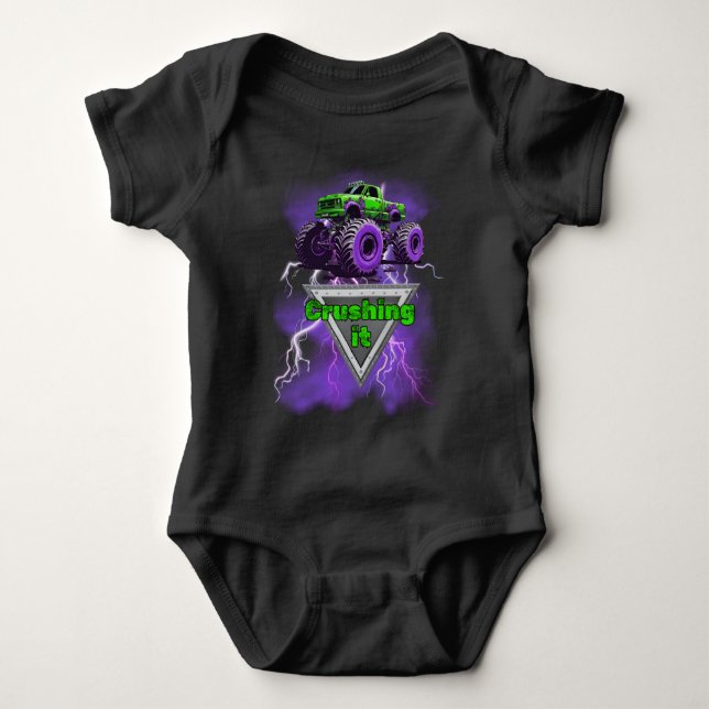 Förkrossande, Monster Lastbil Baby 1-biet T Shirt (Framsida)