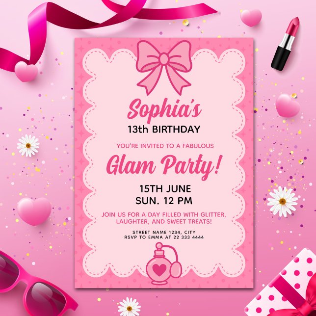 Förlaga för häftande Anpassade Rosa Glam Birthday Inbjudningar (Skapare uppladdad)