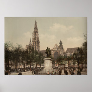 Förlägga Verte och domkyrkan, Antwerp, Belgien Poster