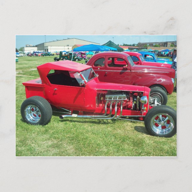 Förlängad röd Hot rod Vykort (Framsida)